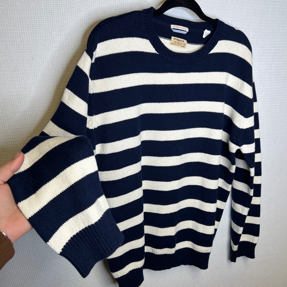 GANT Vintage Fieldhouse Stripe‎ Crewneck Sweater Navy White Cotton Blend Women
